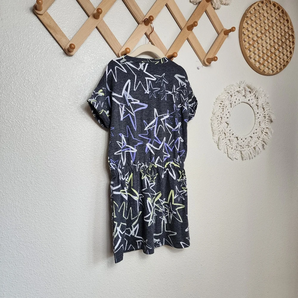 Rockets Of Awesome Star Print T Shirt Dress Girls 7 Black Crew Neck Shor…